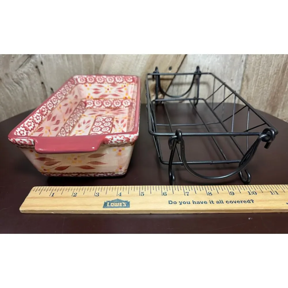 Vtg Temp-tations by Tara Old World Cookware 1.7 QT Meatloaf Dish w Metal Rack